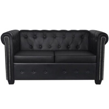Sofá chesterfield de 2 lugares 145,5 x 76 x 70 cm em couro sintético preto 02_0019571