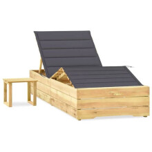 Transat - HELLOSHOP26 - 198 cm - Madera de pino impregnada - Respaldo ajustable - Con mesa y cojín