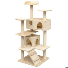 Kattenboom krabpaal krabberspeeltje dieren pluche van sisal 125 cm beige 3702273