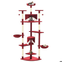 Árvore para gatos arranhador cabana brinquedo animais pelúcia em sisal 203 cm vermelho e