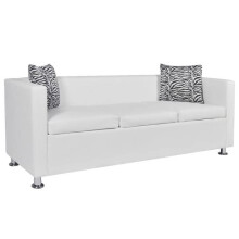 Sofá de 2 lugares para sala de estar em casa, interior, e 3 lugares em couro sintético branco.