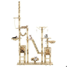 Kattenboom krabpaal speelhuis speelgoed dieren pluche 230-250 cm pootafdrukken beige 3702088