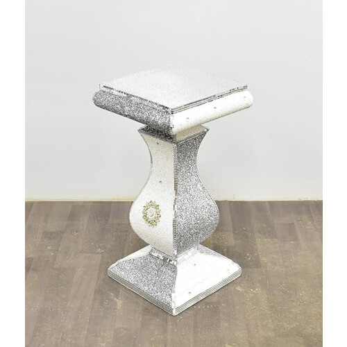 Crushed Crystal Diamond End Table Mirror White Silver Glitter 60x40 Cm 1