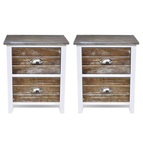 Mesa de cabeceira, com guarda-roupa, móvel de quarto 2 pcs com 2 gavetas marrons e