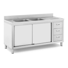 Plonge inox sur meuble 2 bacs acier inoxydable 400 x 400 x 300 mm professionnelle