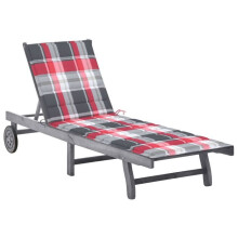 Transatlántica chaise longue, tumbona de jardín, mueble de terraza exterior con cojín gris, madera de acacia sólida 02_0012485