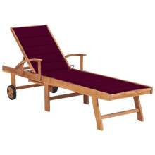 Transatlántico - Teck - Sillón Longue - Cojín Rojo - Respaldo Ajustable - Resistente a la Intemperie