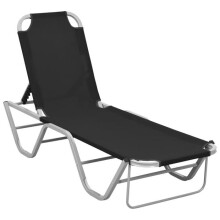 Transat chaise longue, baño de sol, cama de jardín, mueble de terraza, mueble de exterior de aluminio y textileno negro