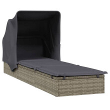 "Transat chaise longue bañera de sol con techo plegable 213 x 63 x 97 cm resina trenzada gris"