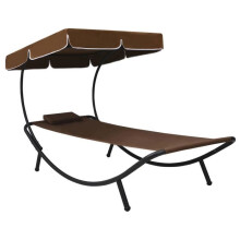 Sofá tumbona de exterior 200 cm con toldo y almohada marrón 02_0012007