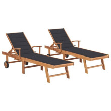 Lote de 2 tumbonas chaise longue, sofá de jardín, mueble de exterior con cojín antracita y teca.