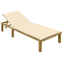Transat silla larga tumbona patio mueble de jardín exterior con cojín crema de madera de pino impregnada