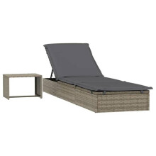 Transatlántico chaise longue de sol con mesa de resina trenzada gris 02_0012206