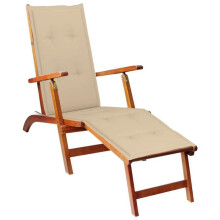 Transatlántico chaise longue tumbona cama de jardín terraza mueble de exterior con reposapiés y cojín acacia sólida
