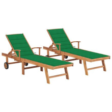 Transat chaise longue - Teja - Lote de 2 - Cojín verde - Resistente a la intemperie - Ajustable