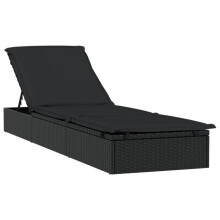 Transat chaise longue bañador sol cama de jardín terraza mueble de exterior con cojín negro