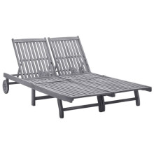 Transat chaise longue, cama de sol, mueble de jardín para terraza, mueble de exterior de 2 plazas de madera.