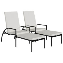 Conjunto de dos tumbonas transatlánticas con reposapiés de resina trenzada negra 02_0011909