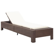 Transat chaise longue de sol con cojín marrón de resina trenzada 02_0012196