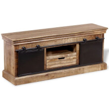 Meuble télé buffet tv télévision design pratique avec 2 portes coulissantes bois de manguier massif