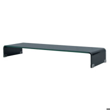 Meuble télé buffet tv télévision design pratique support pour moniteur 100 cm verre noir