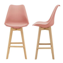 Conjunto de 2 bancos de bar com assento e encosto e apoio para os pés em bétula 105 cm rosa