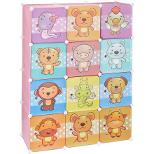Étagère rangement enfants casier modulable plastique animaux penderie armoire rose 13_0001209