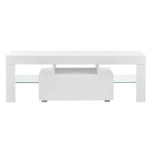 Móvel de TV com iluminação LED multicolorida, banco suporte de design com prateleiras 130 cm branco 03_0005859