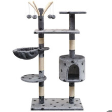Árvore para gatos - Helloshop26 - 125 cm - Arranhador de sisal - Casa e rede - Cinza com impressões