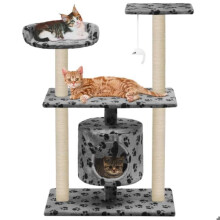Kruip- en speelhuis voor katten, krabpaal, speelgoed, pluche dieren, van sisal, 95 cm, grijs met patroon
