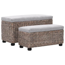 Banqueta puff tamborete móvel banco 2 pcs jacinto d'água cinza 3002178