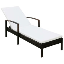 Transat chaise longue baño de sol cama de jardín terraza mueble de exterior con cojín de resina trenzada marrón