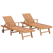 Transatlántica - Teck - Conjunto de 2 - Respaldo ajustable - 2 ruedas - Mueble de jardín exterior