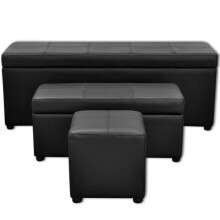 Conjunto de 3 bancos empilháveis com caixa de armazenamento preta 115 cm 3002020