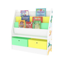 scaffale per bambini a 3 scomparti con 2 scatole 74 x 71 x 23 cm con motivo dinosauro