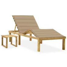 Transatlántica - Natural - Madera de pino impregnada - Respaldo y reposapiés ajustables - 200 cm - Con mesa y cojín