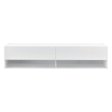 Étagère murale 2 tiroirs portes meuble support TV 140 cm blanc 03_0005184