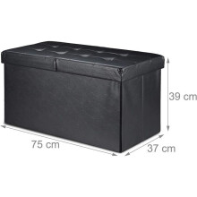 Banqueta com espaço de armazenamento com tampa em couro sintético 75 cm preto 13_0000372_2