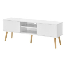 Meuble tv design support télé banc PVC 120 cm blanc effet chêne 03_0005861