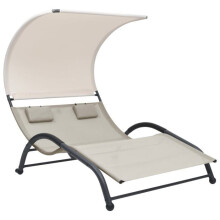 Transat chaise longue baño de sol cama de jardín terraza mueble de exterior doble con toldo textilene crema