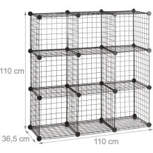Estante modulável de grelha treliça 9 cubos compartimentos metal móvel armazenamento grade 35x35 cm preto 13_0001074