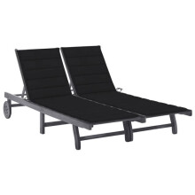 Sofá chaise longue - Acacia - 2 plazas - Ajustable - Con cojín - Mueble de jardín gris