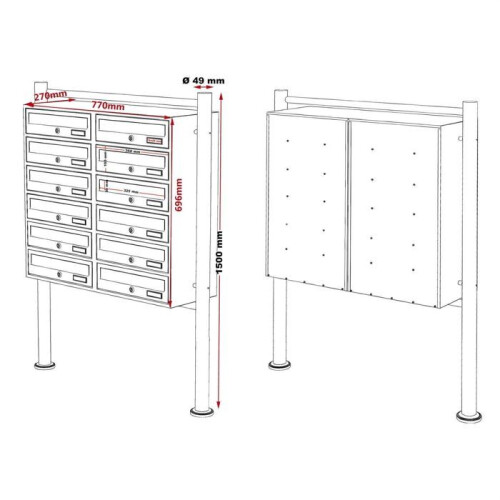 Bloc 12 cassette postali 2x6 compartimenti sovrapposti supporto antracite 16_0000025 1