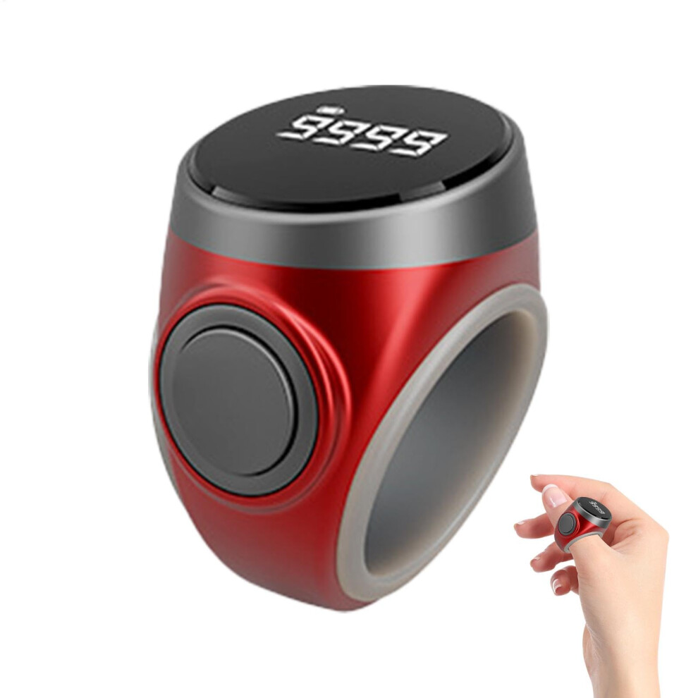 Red Counter Ring 4-Digit Handheld Pitch Counter, Prayer Counting Aid, Clicker For Meditation And Active Fingers