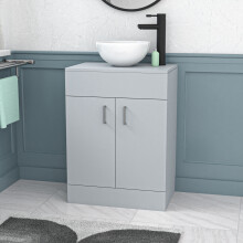 Nes Home Matte Grey 600mm Bathroom Doors Vanity Unit Round Ceramic Basin