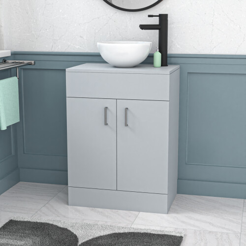 NES Home Nes Home Matte Grey 600mm Bathroom Doors Vanity Unit Round Ceramic Basin