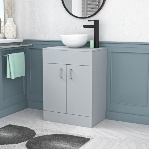 NES Home Nes Home Matte Grey 600mm Bathroom Doors Vanity Unit Round Ceramic Basin 1