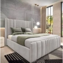 New York Ottoman Bed Winged Plush Velvet Divan Storage 5FT Silver