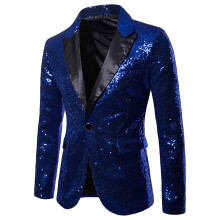 Sequin Jacket Men's One Button Slim Fit XL Blue Blazer Suit Jacket Tuxedo Rave Outfit