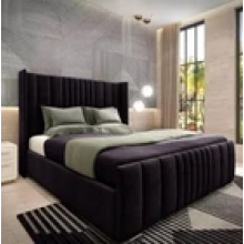 New York Ottoman Bed Winged Plush Velvet Divan Storage 5FT Black